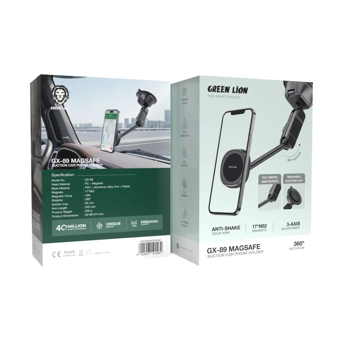Green Lion GX-89 MagSafe Suction Car Phone Holder - Black