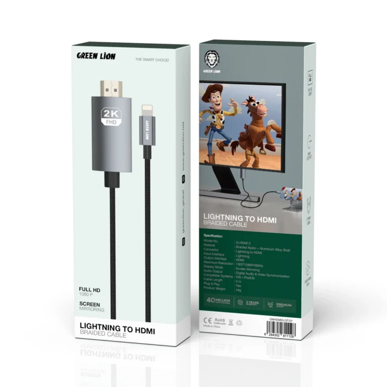 Green Lion Lightning to HDMI Braided Cable - Grey