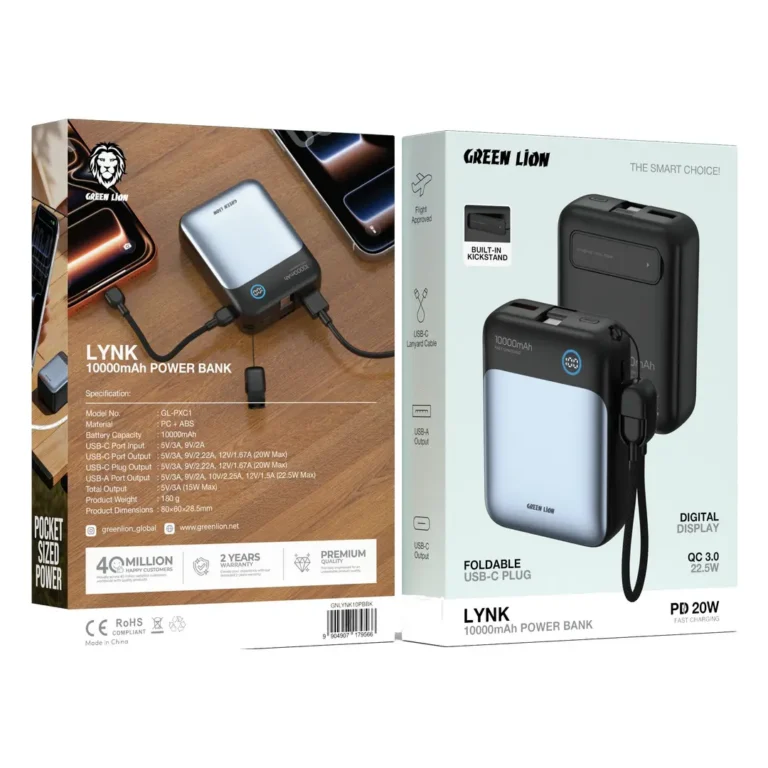 Green Lion Lynk 10000mAh Power Bank - Black