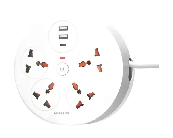 Green Lion Orbit Power Strip 7-in-1 Retractable Power Cord - White