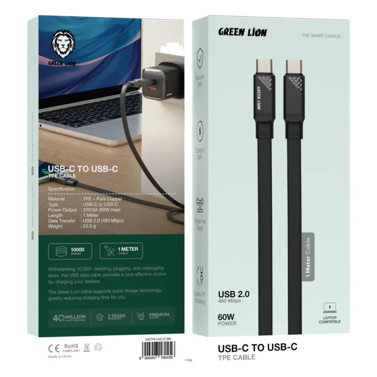 Green Lion Silicone USB-C to USB-C TPE Cable - Black