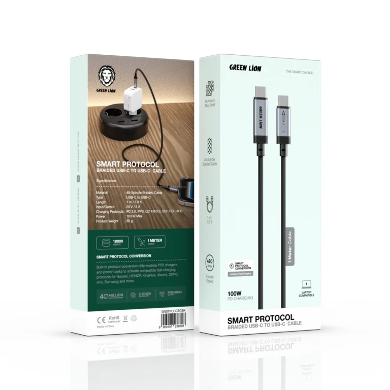 Green Lion Smart Protocol Braided USB-C to USB-C Cable - Black