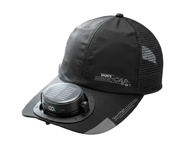 Green Lion Solar Cooler Cap with Rechargeable Bladeless Fan - Black