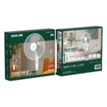 Green Lion Stand Fan 16'' with 3 Blade Design & 110° Auto Oscillation - White