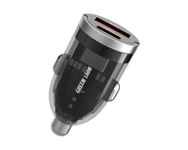 Green Lion Transparent Dual Port Car Charger - Black