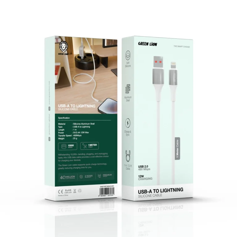 Green Lion USB-A Silicone Cable - White