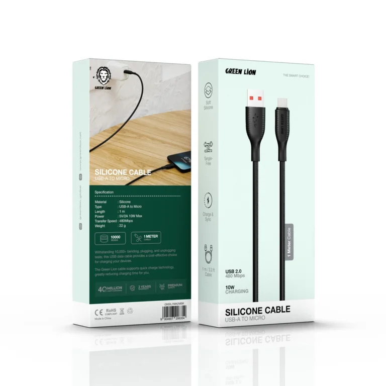 Green Lion USB-A Silicone Cable - Black