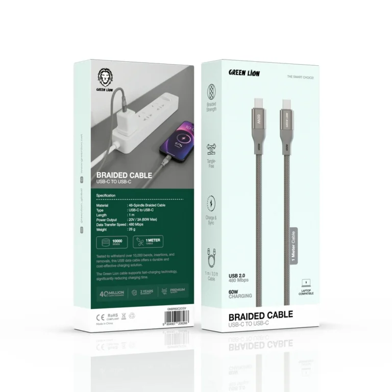 Green Lion USB-C Braided Cable - Grey