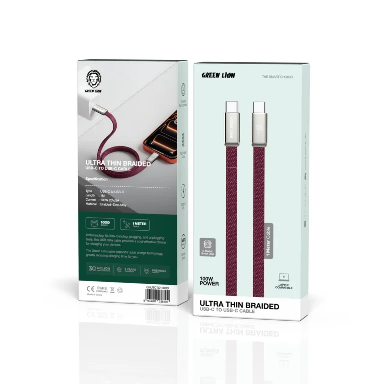 Green Lion Ultra-Thin Braided USB-C to USB-C Cable - Burgundy