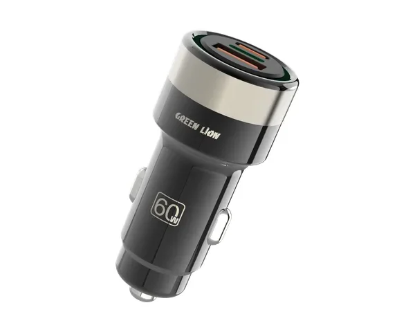 Green Lion Zinc Alloy PD+QC Car Charger - Black