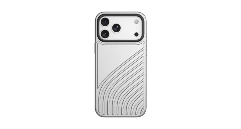 Levelo Arc MagSafe PU Leather Case with Flip-Out Bult-In Camera Stand for iPhone 18/17 Pro / Pro Max - Silver