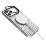 Levelo Arc MagSafe PU Leather Case with Flip-Out Bult-In Camera Stand for iPhone 18/17 Pro / Pro Max - Silver