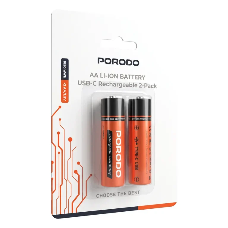 Porodo AA LI-Ion Battery USB-C Rechargeable 2-Pack - Orange