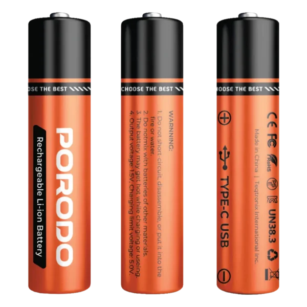 Porodo AA LI-Ion Battery USB-C Rechargeable 2-Pack - Orange