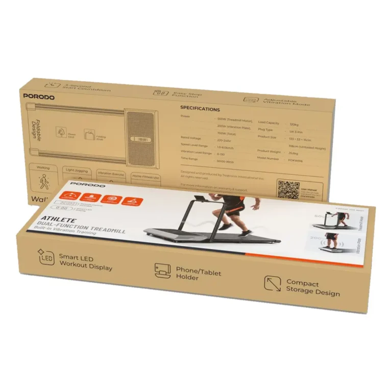 Porodo Athlete Dual-Function Treadmill with Built - in Vibration Training - Black