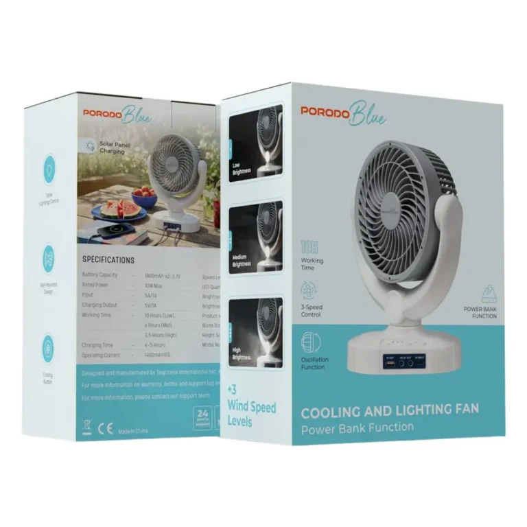 Porodo Blue Cooling & Lighting FAN with Power Bank Function - White