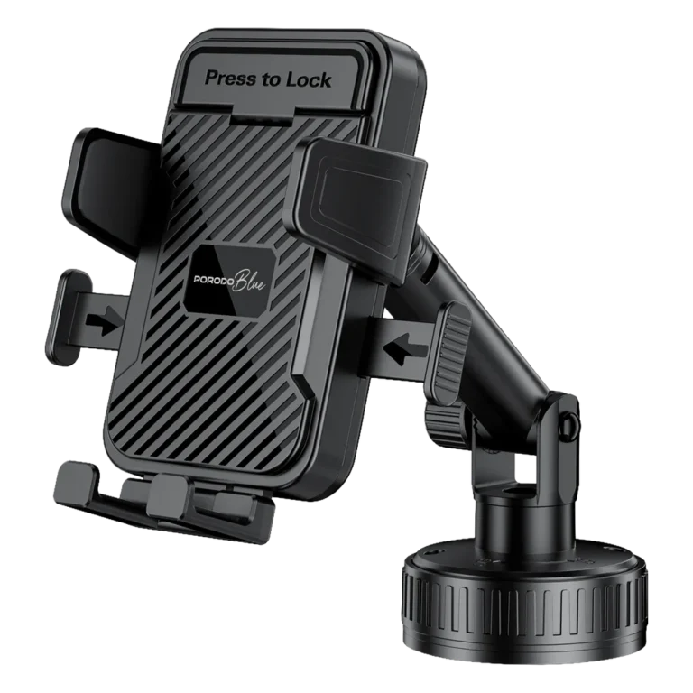 Porodo Blue Extendable Cradle Phone Holder with Stable Vaccum Suction Attachment - Black