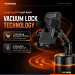 Porodo Blue Extendable Cradle Phone Holder with Stable Vaccum Suction Attachment - Black