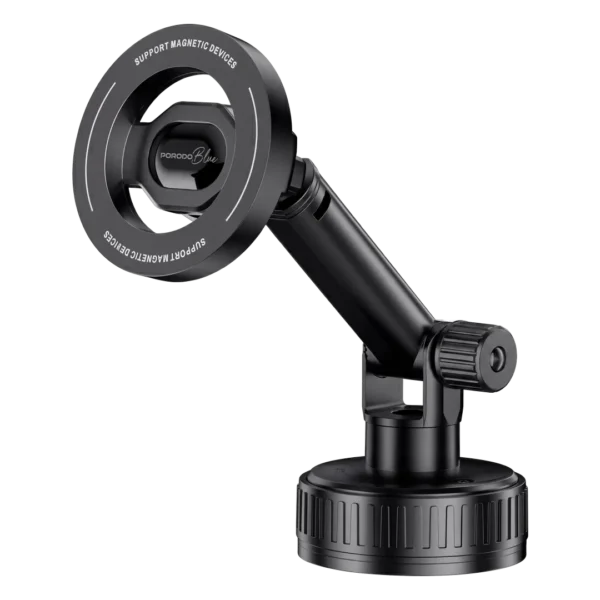 Porodo Blue Suction Cup Magnetic Car Phone Mount with Dashboard & Windshield Mounting - Black