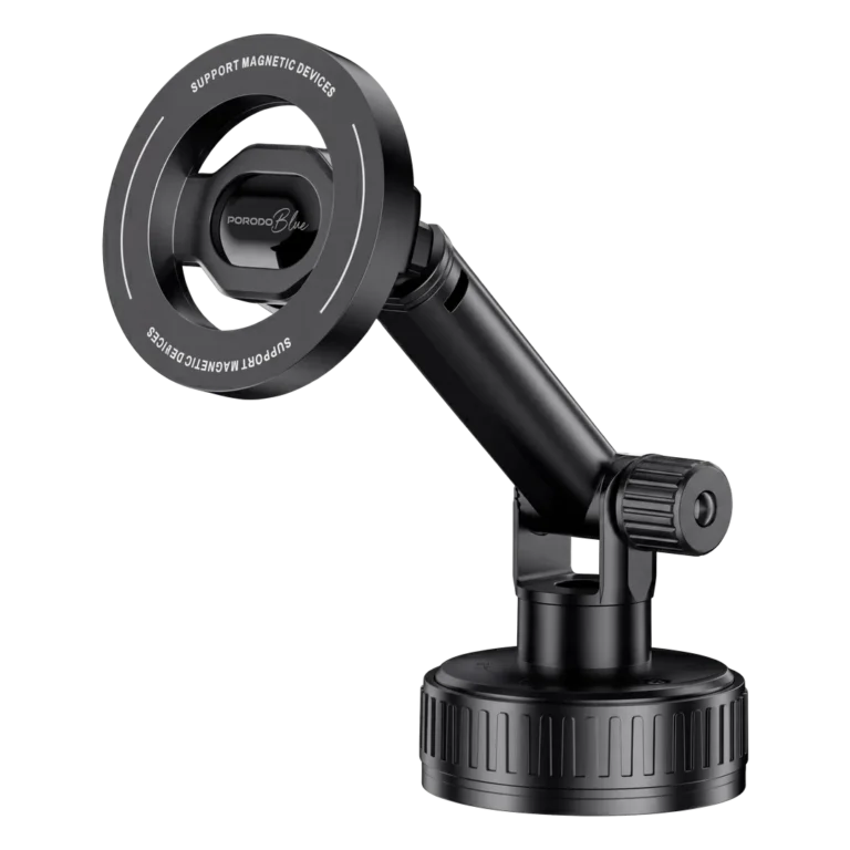 Porodo Blue Suction Cup Magnetic Car Phone Mount with Dashboard & Windshield Mounting - Black