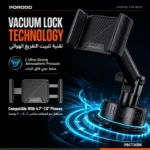 Porodo Blue Vaccum Suction Care Phone Mount Dashboard & Windshield Compatible - Black