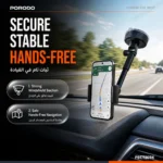 Porodo Blue Vaccum Suction Care Phone Mount Dashboard & Windshield Compatible - Black