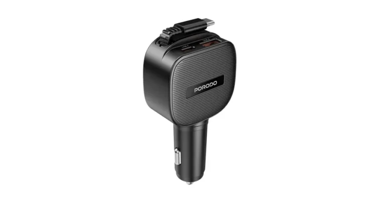 Porodo Cross Multi-Port Car Charger with Integrated USB-C Cable - Black