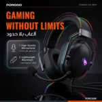 Porodo Gaming Aloma Wired Headphones with Soft Over-Ear Foam Pads - Black