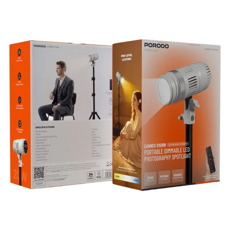 Porodo Lifestyle Cannes Vision Portable Dimmable LED Photography Spotlight - White