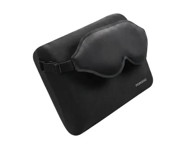 Porodo Lifestyle Dorsa Travel Pillow & 3D Eye Mask With Elastic Band & Adjustable Buckle - Black