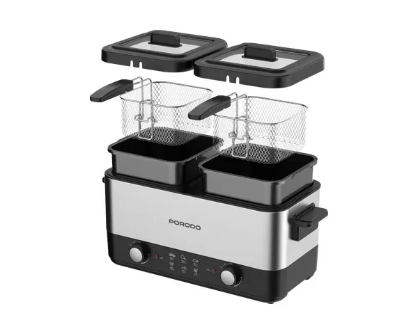 Porodo Lifestyle Dual Crispo Dual Basket Electric Deep Fryer with Manual Heat Control - Black