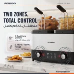 Porodo Lifestyle Dual Crispo Dual Basket Electric Deep Fryer with Manual Heat Control - Black