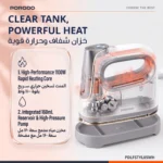 Porodo Lifestyle Elara 2-in-1 Garment Steamer & Iron with Rapid Heat Technology - White