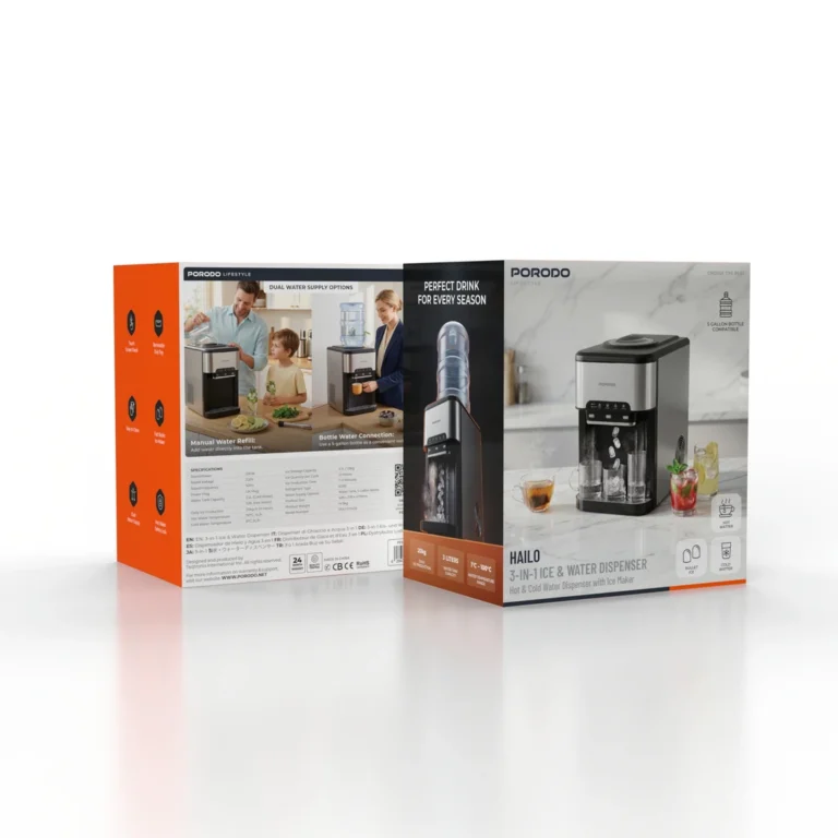 Porodo Lifestyle Hailo 3-in-1 Ice & Water Dispenser Hot & Cold Water Dispenser With Ice Maker - Black