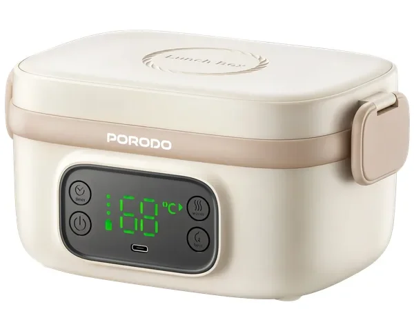 Porodo Lifestyle HealthMate 650ml Electric Lunch Box with Heating Function & Digital Display– Beige