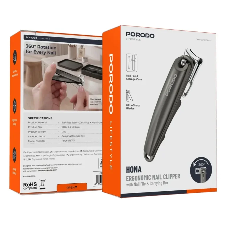 Porodo Lifestyle Hona Ergonomic Nail Clipper with Nail File & Carrying Box - Grey