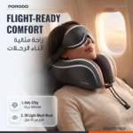 Porodo Lifestyle Safora Travel Neck Pillow & 3D Eye Mask With Elastic Band & Adjustable Cordlock - Grey
