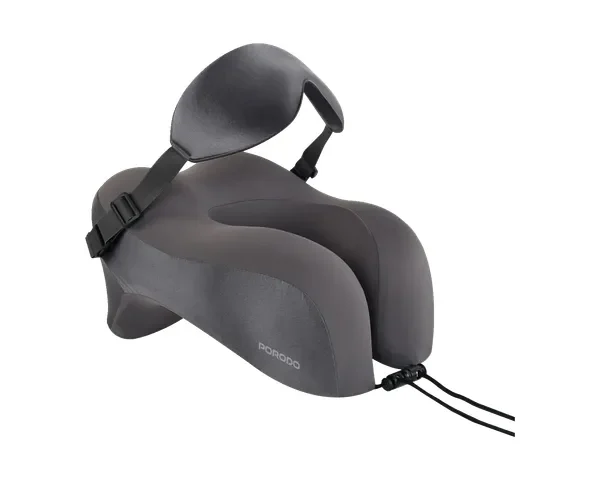 Porodo Lifestyle Safora Travel Neck Pillow & 3D Eye Mask With Elastic Band & Adjustable Cordlock - Grey