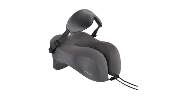 Porodo Lifestyle Safora Travel Neck Pillow & 3D Eye Mask With Elastic Band & Adjustable Cordlock - Grey