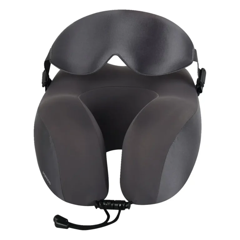 Porodo Lifestyle Safora Travel Neck Pillow & 3D Eye Mask With Elastic Band & Adjustable Cordlock - Grey
