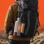 Porodo Lifestyle Terma 850mL Insulated Bottle with Reinforced Vertical Ribs and Carrying Rope – Silver/Brown