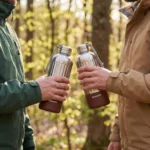 Porodo Lifestyle Terma 850mL Insulated Bottle with Reinforced Vertical Ribs and Carrying Rope – Silver/Brown