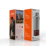 Porodo Lifestyle Terma 850mL Insulated Bottle with Reinforced Vertical Ribs and Carrying Rope – Silver/Brown