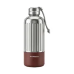 Porodo Lifestyle Terma 850mL Insulated Bottle with Reinforced Vertical Ribs and Carrying Rope – Silver/Brown