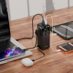 Porodo Polo X 20000mAh Power Bank with Built-In Dual USB-C Cables - Black
