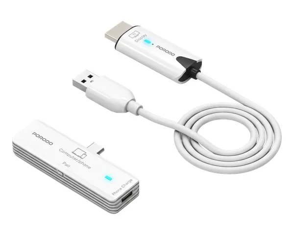 Porodo Portana USB-C to HDMI Display Adapter with 5.8GHz Stable Transmission - White