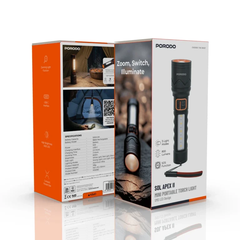 Porodo Sol Apex II Mini Portable Torch Light - Black