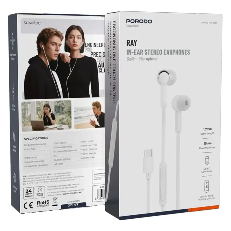 Porodo Soundtec Ray In-Ear Stereo Earphones with Built-In Microphone