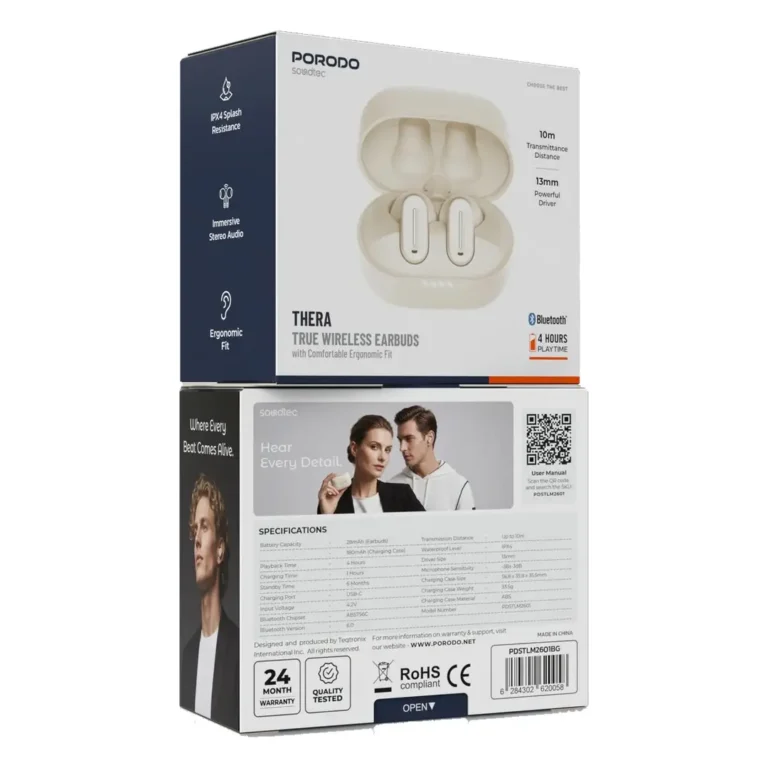 Porodo Soundtec Thera True Wireless Earbuds with Comfortable Ergonomic Fit