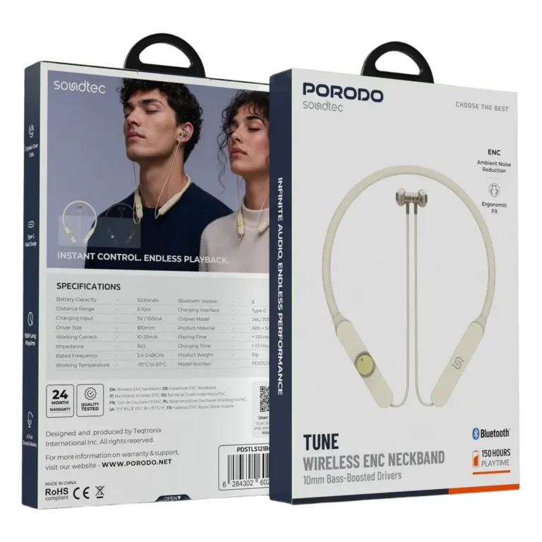 Porodo Soundtec VIORA Wireless ENC Neckband with 10mm Bass-Boosted Drivers